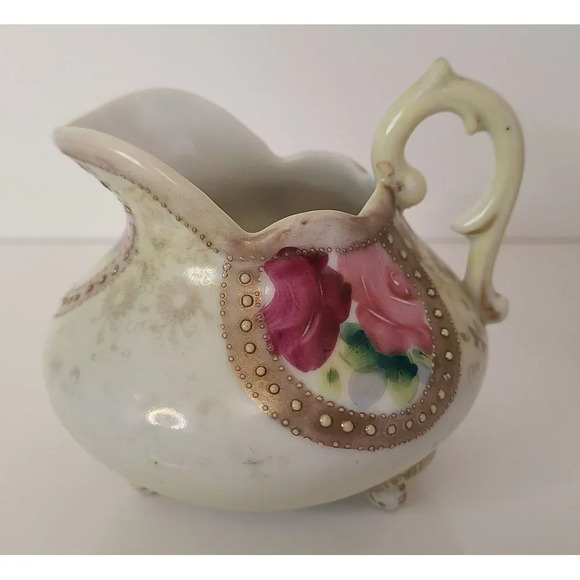 Vintage‎ Hand Painted Pink Gold Floral Footed Teapot & Creamer - Picture 9 of 14